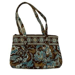 Vera Bradley Brown & Blue Floral Print Cloth Shoulder Bag / Handbag / Purse